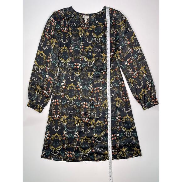 Mo:Vint Black Floral Long Sleeve Dress Size Medium Elegant & Feminine - Picture 8 of 10